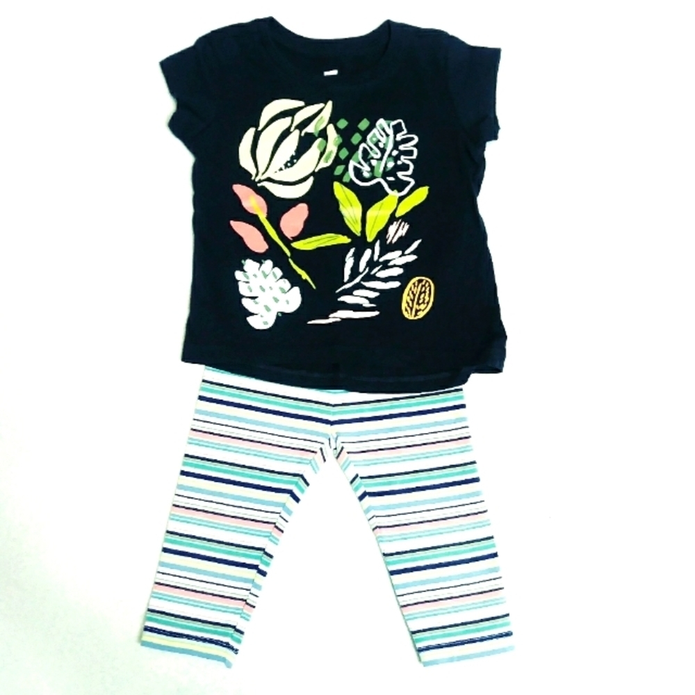 TEA COLLECTION Floral Stripe Toddler Girls Outfit